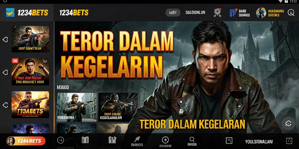 Screenshot utama 1234BETS menunjukkan suasana gelap dan mencekam dalam gameplay.