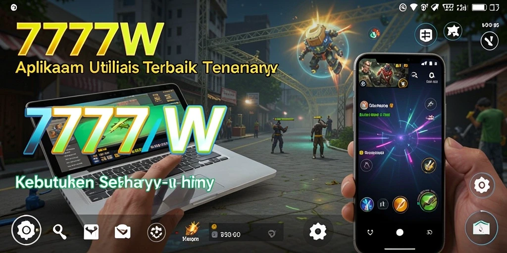Tampilan aplikasi 7777W dengan berbagai fitur utilitas.