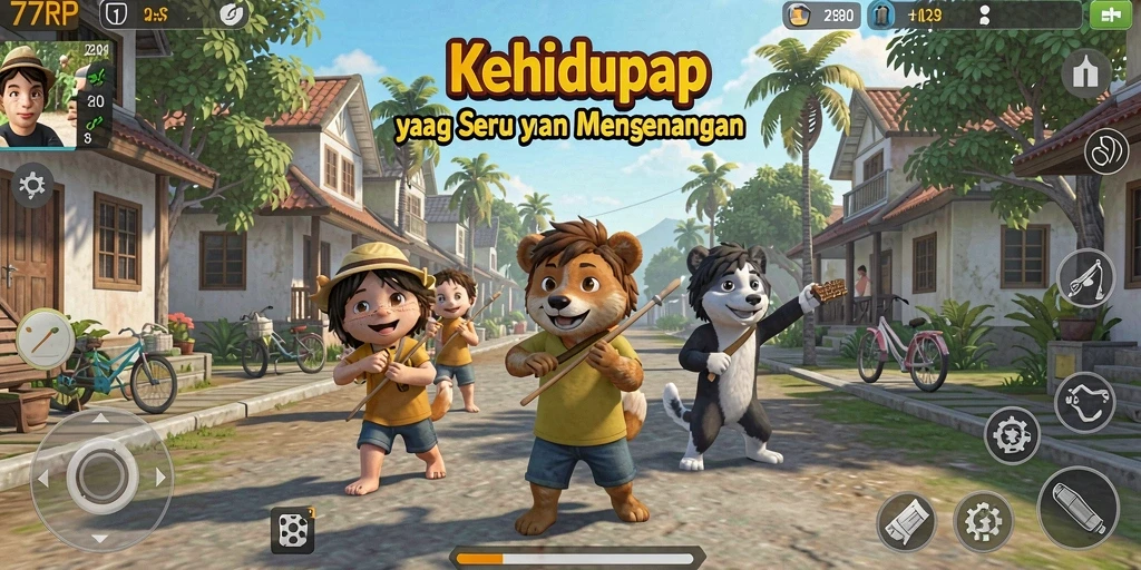 Screenshot gameplay 77RP yang menampilkan simulasi kehidupan yang menarik.