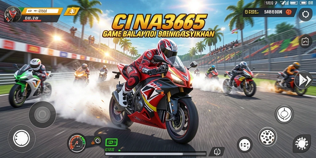 Screenshot dari gameplay CINA365 yang menampilkan balapan motor yang seru.