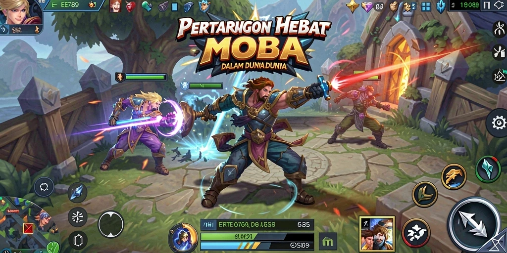 Gameplay EE789 menampilkan pertarungan seru antar karakter MOBA.