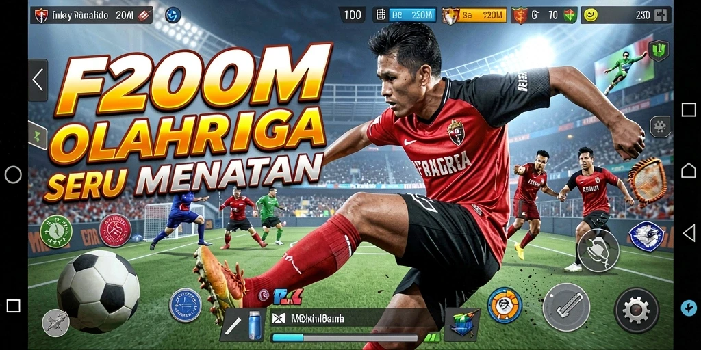 Tangkapan layar utama F200M menampilkan tindakan seru dalam permainan olahraga.