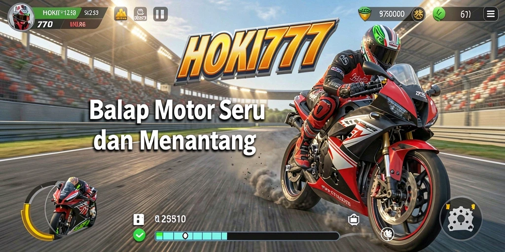 Screenshot gameplay HOKI777 dengan balapan motor yang menegangkan.