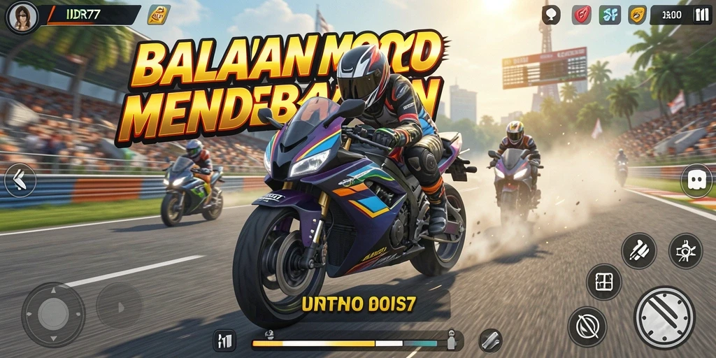 Screenshot IDR77 menampilkan gameplay balapan motor yang seru dan mendebarkan.