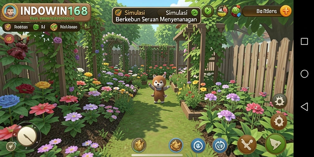 Screenshot INDOWIN168 menampilkan aktivitas berkebun yang seru dan interaktif.