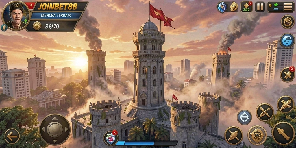 Tampilan gameplay seru di JOINBET88 dengan strategi Tower Defense.