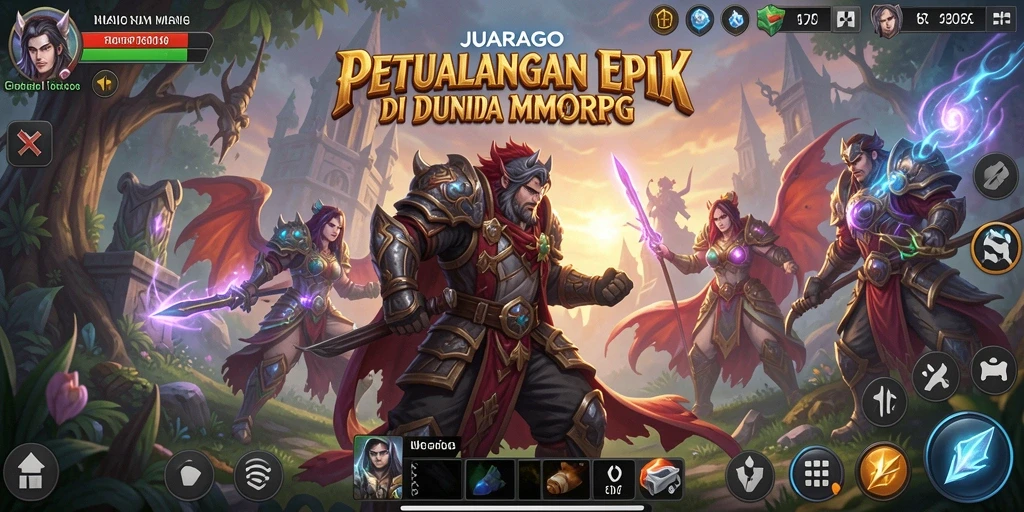 Screenshot JUARAGO menampilkan aksi penuh dalam pertempuran MMORPG.