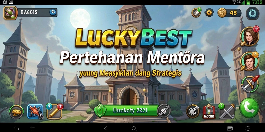 Screenshot LUCKYBEST menampilkan gameplay menara yang mendebarkan.