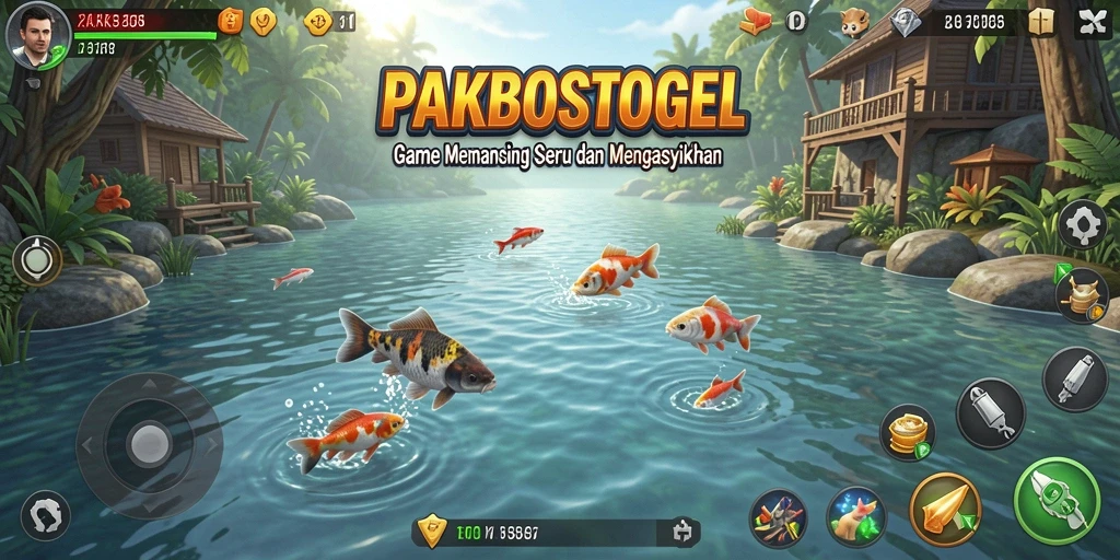 Screenshot gameplay PAKBOSTOGEL yang menampilkan suasana memancing yang menyenangkan.