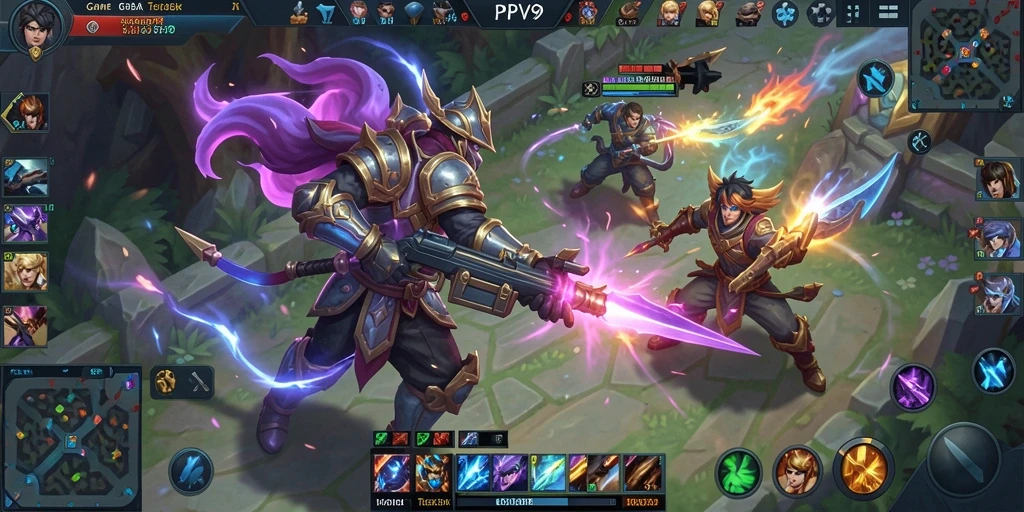 Screenshot utama PPV99 menampilkan aksi pertarungan MOBA yang seru dan menegangkan.