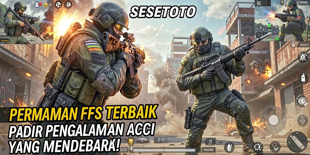 Screenshot utama SESETOTO menampilkan aksi tembak-menembak yang menegangkan.