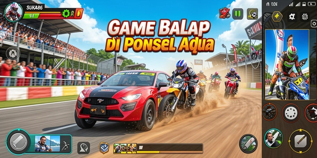 Screenshot gameplay SUKA86 dengan mobil balap di lintasan.