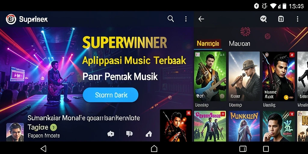 Tampilan gameplay dari aplikasi musik SUPERWINNER yang interaktif.