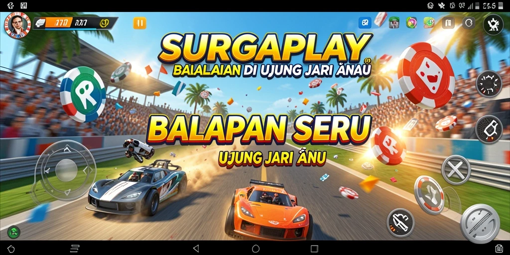 Tampilan gameplay SURGAPLAY yang mendebarkan dan penuh aksi balapan.