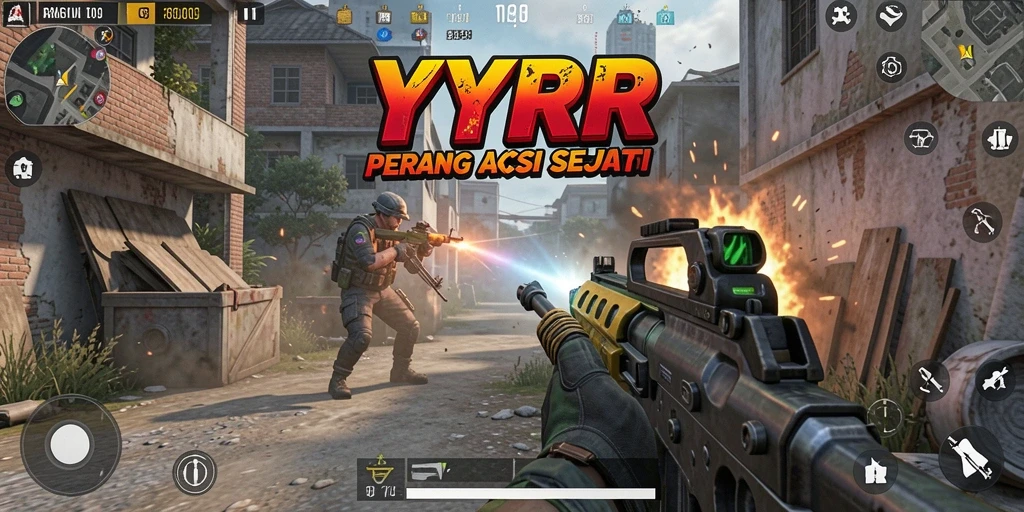 Gameplay YYRR yang epik dengan pertempuran FPS intens.