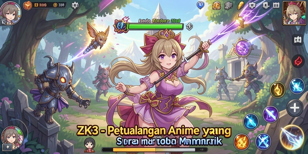 Tampilan gameplay ZK3 yang menampilkan aksi hebat karakter anime.